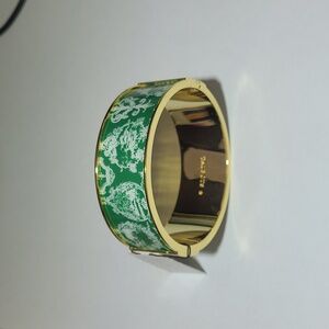 Talbots Gold and Green Floral Oval Bangle Cuff